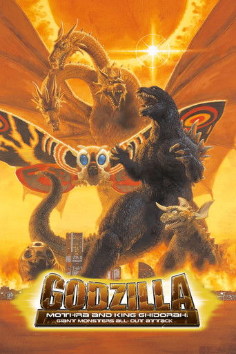 Cartel de Godzilla, Mothra y King Ghidorah: Monstruos gigantescos ataque total