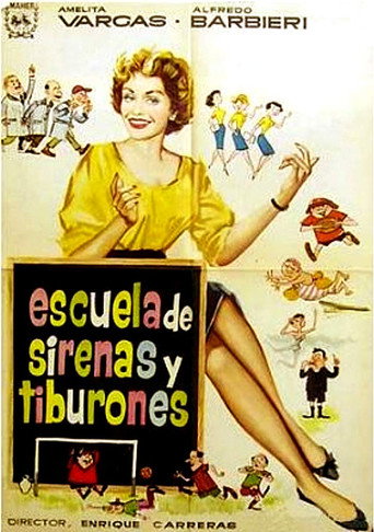 Cartel de Escuela de sirenas y tiburones